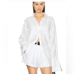 Helsa Washed Linen Oversized Pocket Shirt in Natural White Revolve Size S/M NWT